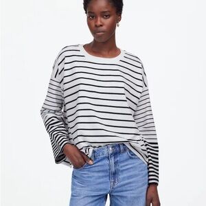 Madewell Easy Crewneck Long-Sleeve Tee, Jet Black Stripe, XS oversized